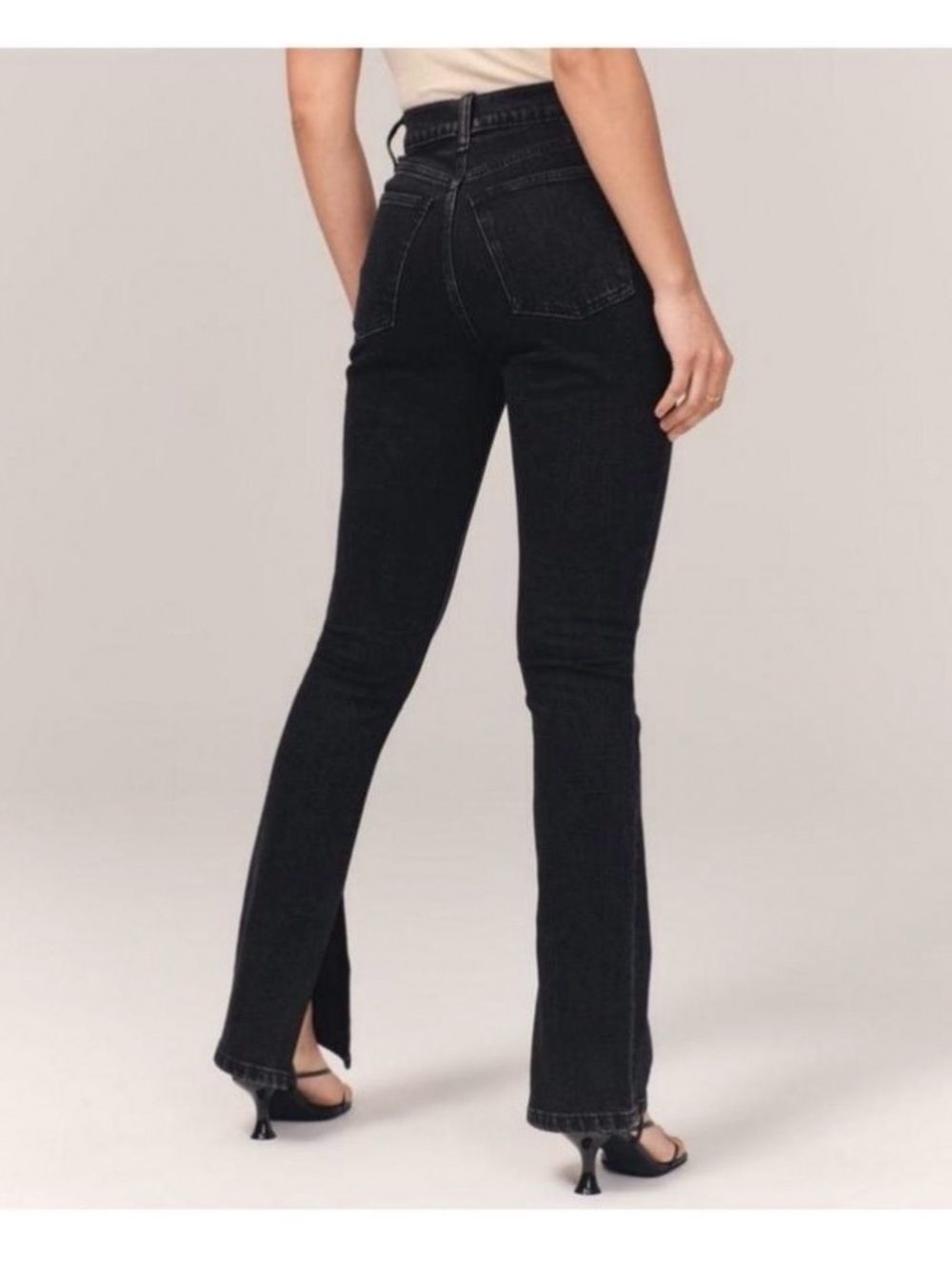 Abercrombie & Fitch Black High-Rise Flare Jeans with Front Slit